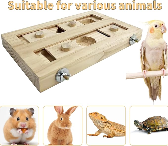 Extra-large Wooden Bird Foraging Box Toy, Bird Puzzle Toy Seed Food Feeder, Enrichment Foraging Toy for Parrot, Parakeet, Cockatiel, Conure, Sun Conures, African Grey, Macaw