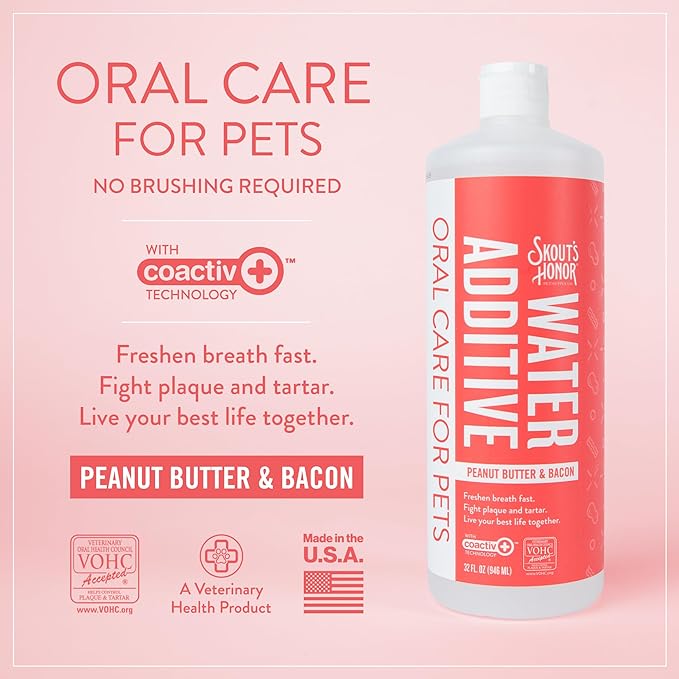 SKOUT'S HONOR: Oral Care Water Additive for Dogs & Cats - Peanut Butter & Bacon 32oz