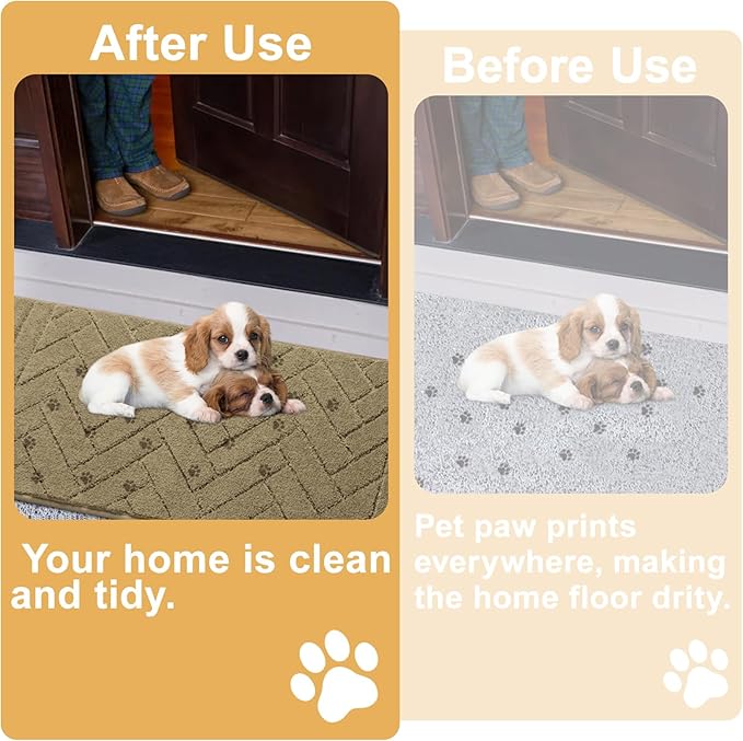 Tindbea Dog Mat for Muddy Paws,Absorbs Moisture Dirt Non-Slip Washable Mud Mat for Dogs,Soft Rubber Backing Front Inside Pet Rug for Entryway, Mud Dog Paws, Patio(20"x31.5",Latte)