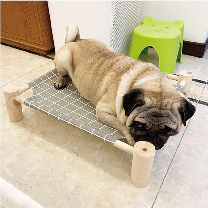 Pozico Cat/Dog Bed Hammock Cat Bed, Wooden Dog Elevated Indoor Outdoor Beds, Raised Cat Cots Furniture Pet Bed Puppy Bed Portable Breathable Mesh Cat Beds for Small Animals-Grey Grid