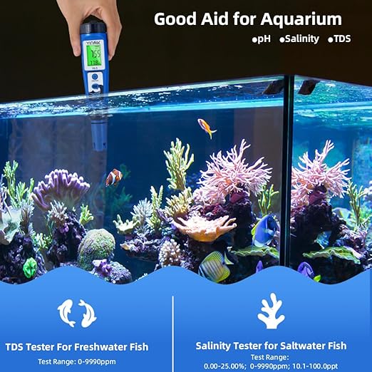 pH Salt Meter 5 in 1 pH TDS EC Salinity Tester for Pool Spa Aquarium Hydroponic Saltwater Digital pH and PPM Tester for Household Drinking Water Hot Tub Home Brewing Fish Tank…