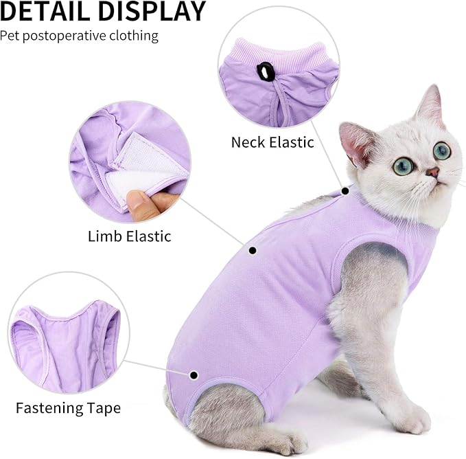 Kitten Onesies,Cat Recovery Suit for Abdominal Wounds or Skin Diseases,After Surgery Wear Anti Licking Wounds,Breathable E-Collar Alternative for Cat Purple L