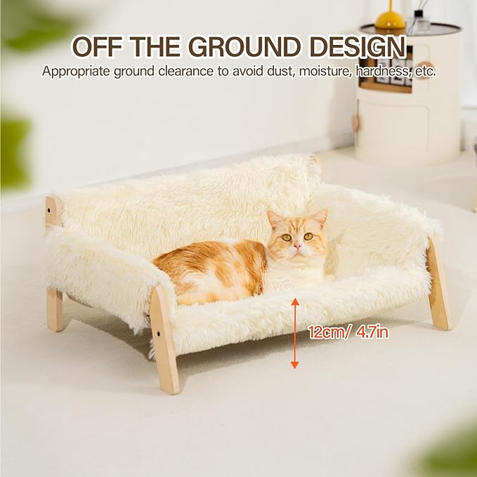 MEWOOFUN Cat Couch Bed, Pet Sofa for Indoor Cats Wooden Indoor Pet Furniture Elevated Cat Beds with Removable Mattress Cover Suitable for Kitty, Puppy or Small Animal