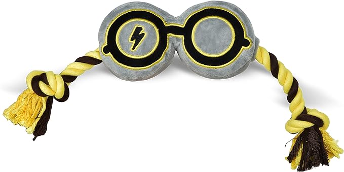 HARRY POTTER HP Glasses Rope Pull Pet Toy | Rope Squeaky Dog Toy in Design | Dog Tug Toy with Rope and Squeakers | Dog Toys for Fans, 16 inch (FF18911)