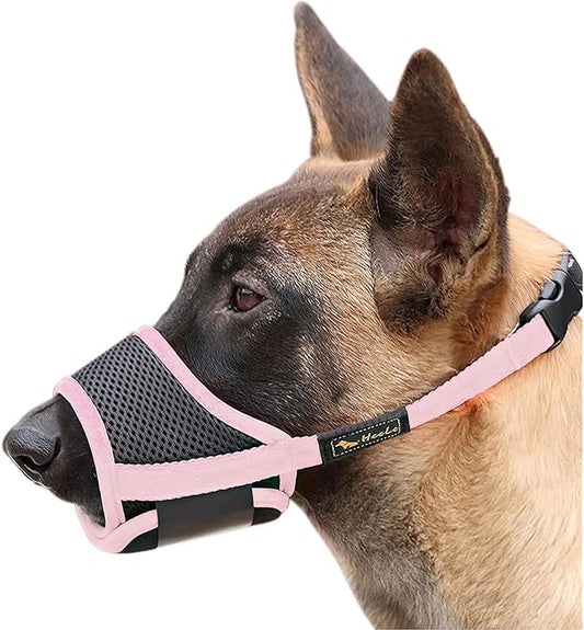 HEELE Dog Muzzle,Soft Mesh Dog Muzzle for Small Medium Large Sized Dogs,Breathable Adjustable Puppy Muzzle to Prevent Biting,Chewing,and Licking Pink XXL