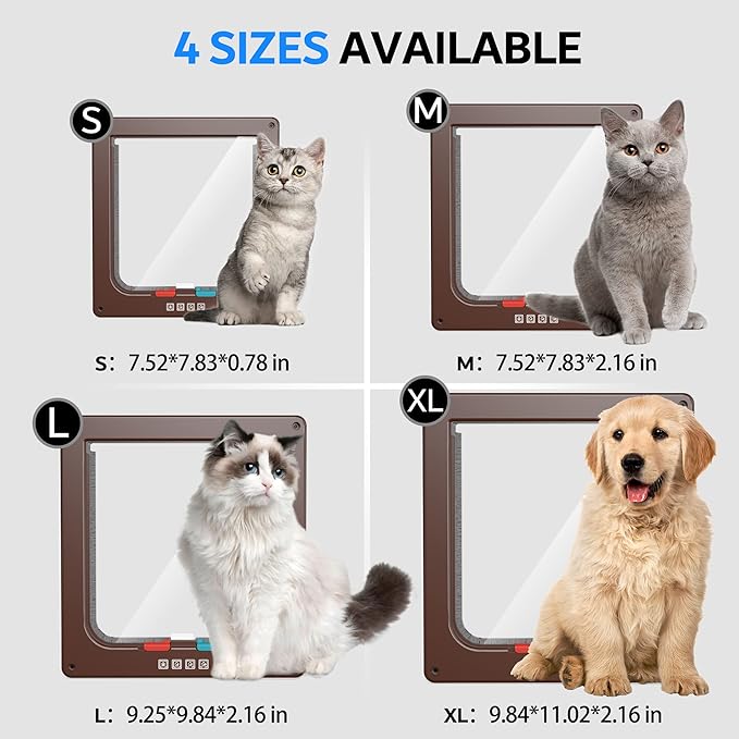 Extra Large Cat Door, Pet Door for Dog or Cat, 4 Switch Modes Locking Cat Door Interior Door Suitable for Window and Wall (Brown)