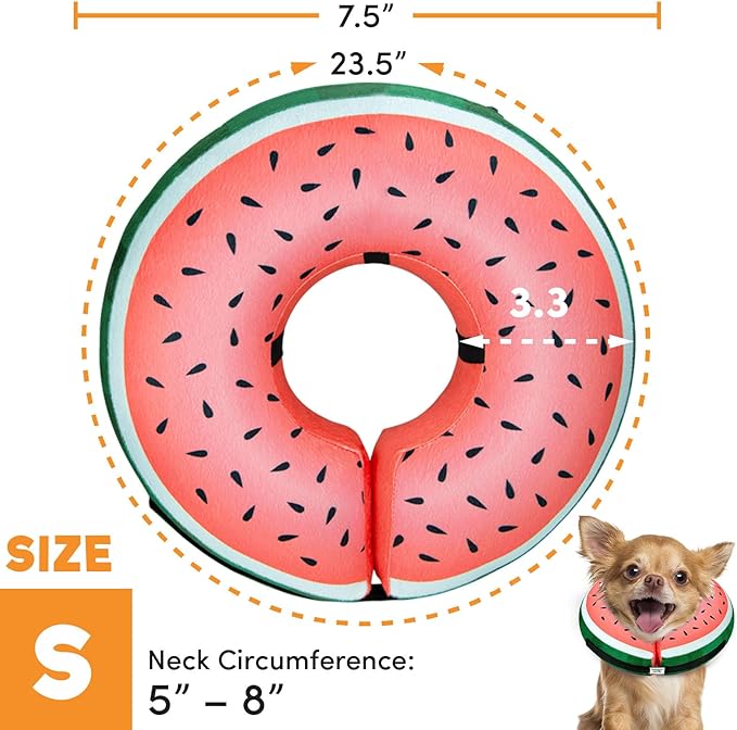 BENCMATE Protective Inflatable Collar for Dogs and Cats - Soft Pet Recovery Collar Does Not Block Vision E-Collar (Small, Watermelom)