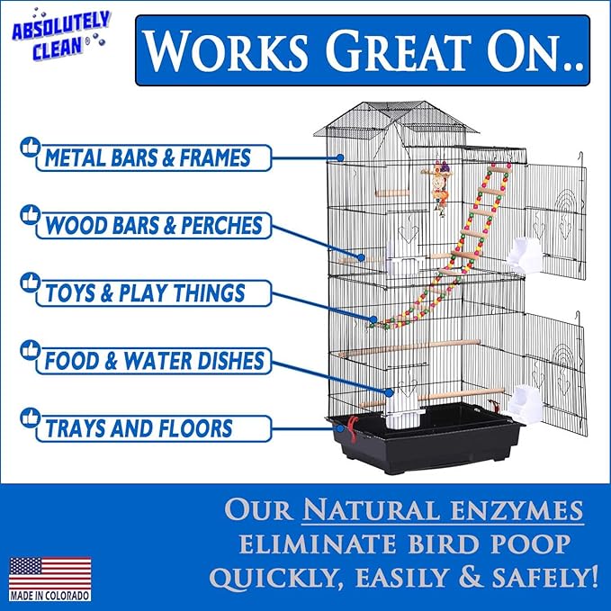 Amazing Bird Cage Cleaner and Deodorizer - Just Spray/Wipe - Safely & Easily Removes Bird Messes Quickly and Easily - Made in The US 16oz Spray (Pack of 1)