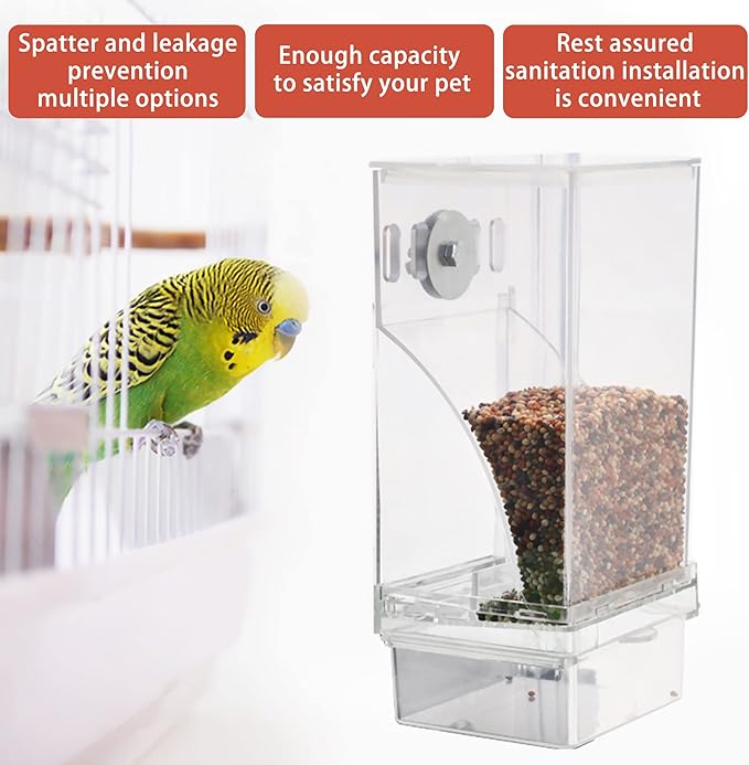 Automatic Bird Feeder, No Mess Acrylic Parrot Foraging Feeder, Transparent Bird Feeder Container Cage Accessories for Most Birds Parrot Canary Cockatoo (2 Pack)