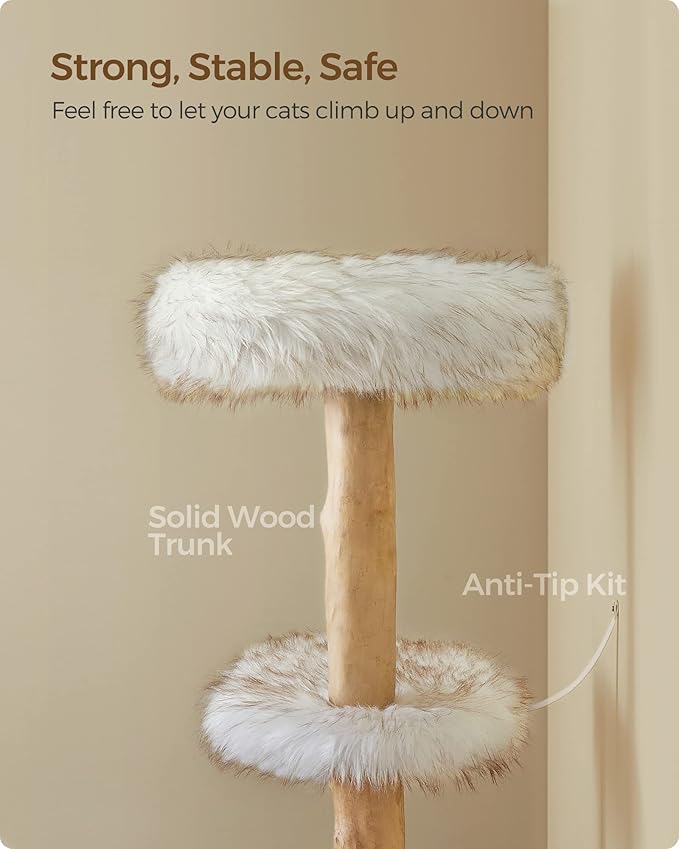 Feandrea Modern Cat Tree, Wood Cat Tower for Large Cats up to 22 lb, 48.4-Inch Luxury Cat Condo with Scratching Post, Perch, Cave, Basket, White UPCT144W01