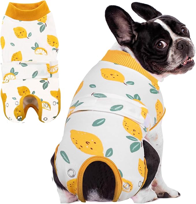 AOFITEE Dog Recovery Suit, Dog Surgical Recovery Suit for Female Dogs Male Dogs, Cozy Dog Onesie for Surgery, Cone E-Collar Alternative, Anti Licking Dog Surgical Shirt with Pee Hole, Lemon M