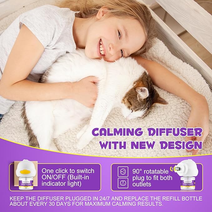 Cat Pheromones Calming Diffuser, 2 in 1 Cat Calming Starter Kit (Diffuser Head + 2pcs 48ml Vial) for 60 Days Use, Enhanced Cat Calming Diffuser Kit for Cat Anxiety Relief