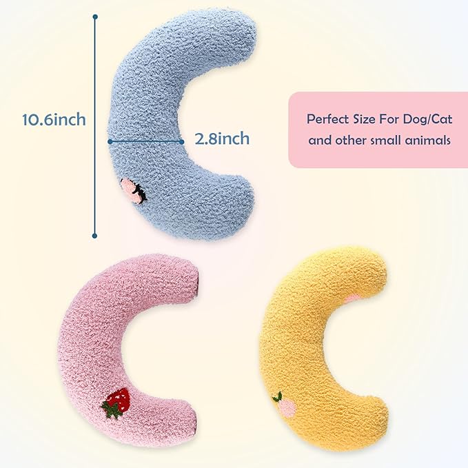 T'CHAQUE Soft Dog Bed Pillows, Ideal Naptime Sleeping Companion for Small Indoor Dogs and Cats, Pet Neck Pillow for Upper Spine Support, Cuddle Snuggle Doggy/Kitten Pillow Training Toy (3 Pack