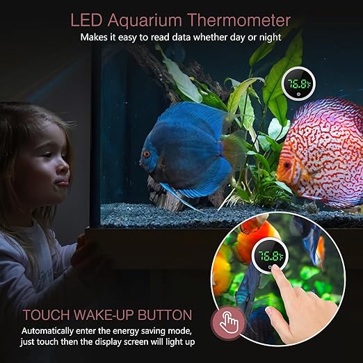 Aquarium Thermometer, Digital Fish Tank Thermometer, Stick-on Reptile Thermometer with LED Touch Screen, Battery, for Fish, Aquatic Pets, Axolotl, Turtle, ℉