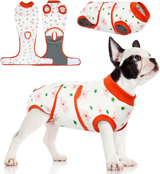 FUAMEY Recovery Suit for Dogs After Surgery,Soft Breathable Dog Bodysuit E-Collar & Cone Alternative Surgical Suit,Male Female Dog Neuter Spay Suits Anti Licking Wounds Onesie Red Flower M