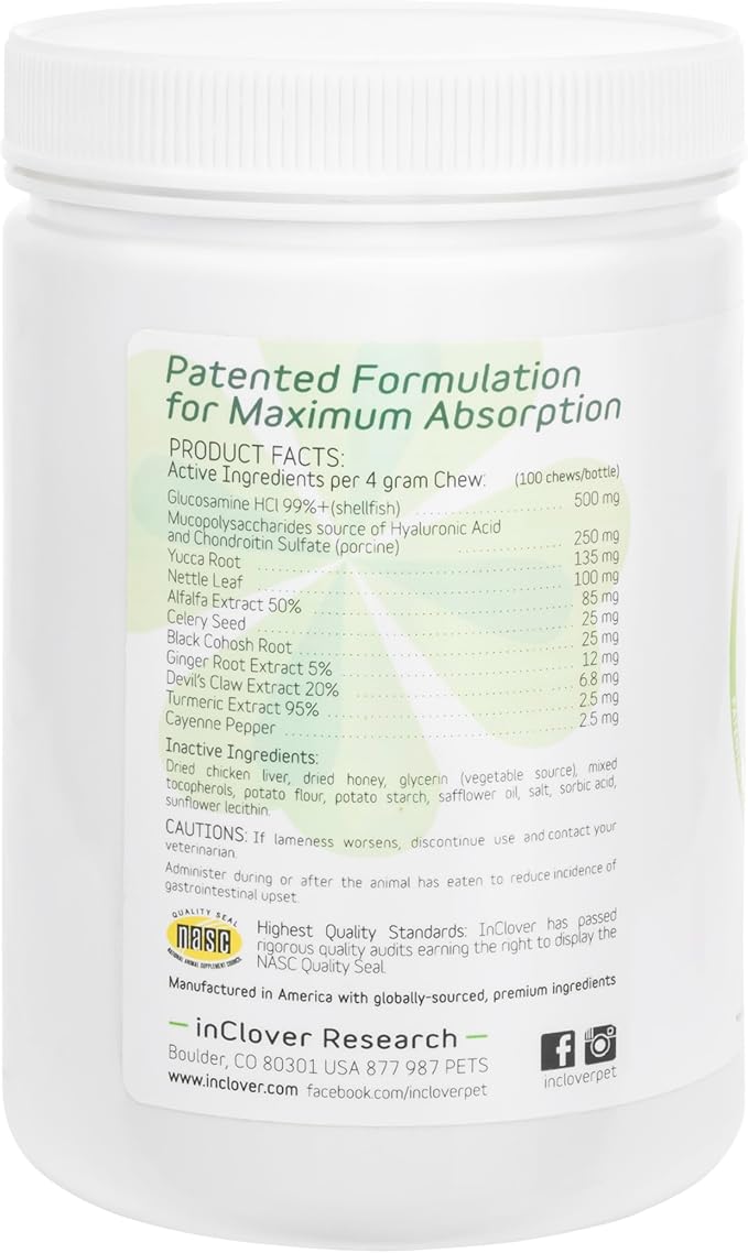 InClover Connectin Hip and Joint Supplement for Dogs. Combines Glucosamine, Chondroitin and Hyaluronic Acid with Herbs for Comfort and Mobility