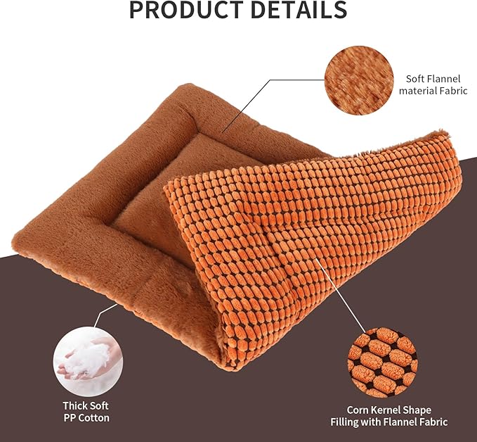 Reversible Dog Bed Mat with Plush and Corn Velvet,Soft Warm Pet Cushion, Dual Purpose Washable Sleeping Mattress Bed for Small Medium Large Dog and Cat XB004 (24"x18", Orange)