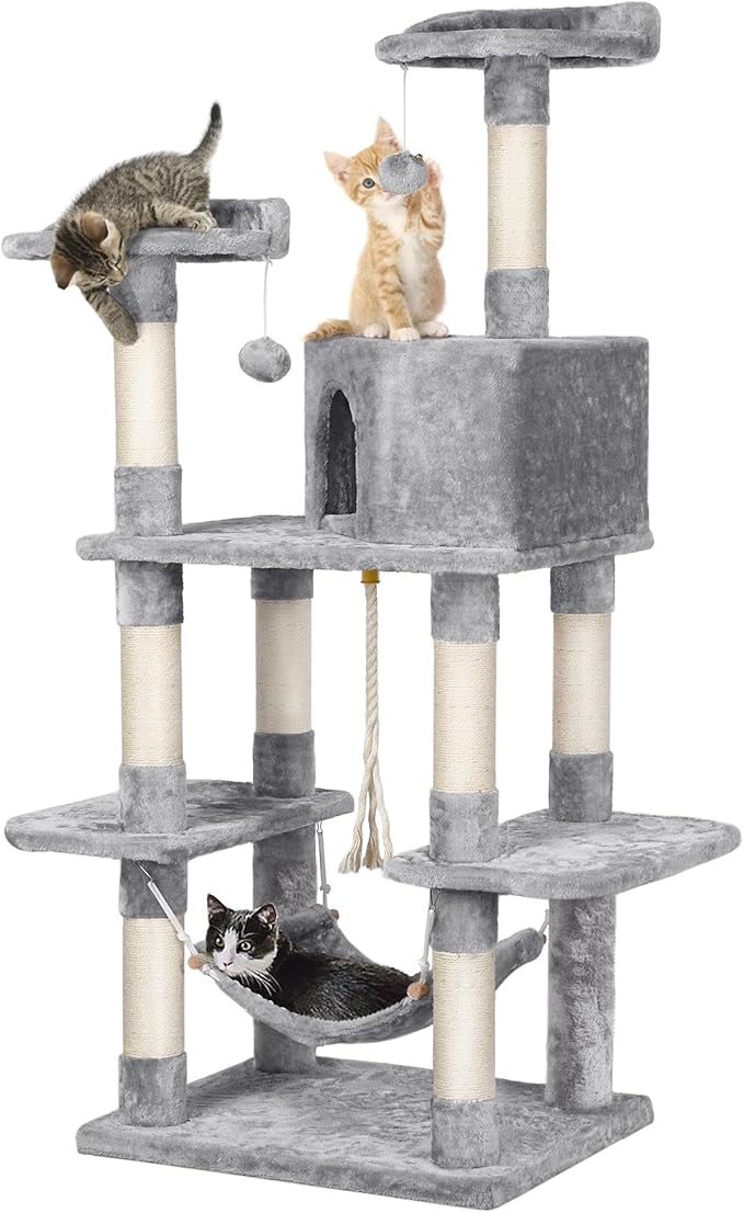 Yaheetech 59 inches Multi-Level Cat Tree Condos Stand Furniture Climber Castle with Cat Scratching Posts, Plush Perch and Hammock for Kittens,Cats and Pets