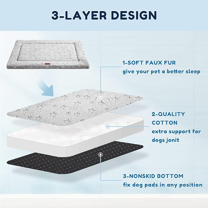 Dog Crate Bed, Comfortable Crate Dog Bed with Soft Star Prints, Washable Dog Crate Pad, Anti Slip Bed for Dog Crate,Grey