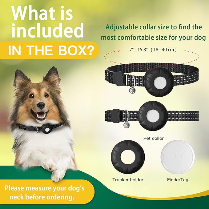 Dog Tracker,Pet Tracker for Dogs(iOS Only),Waterproof Dog Tracker Collar with Safety Elastic Buckle,Dog Collar Tracker Works with Any Collar,No Monthly Fee,Support Apple Find My App not for Android