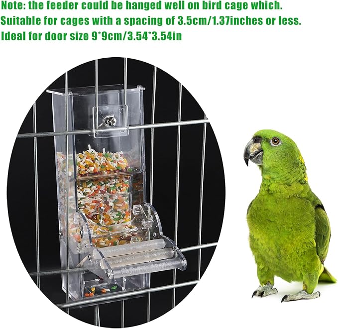 No Mess Bird Feeder Set Automatic Parrot Feeder 6PCS Automatic Bird Cage Feeders Transparent Parakeet Seed Container Food Feeder for Cage with Veggies Skewer Bird Training Feeder