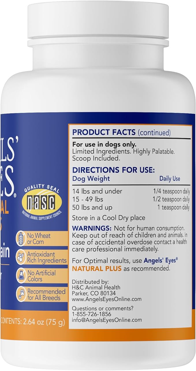 ANGELS' EYES NATURAL PLUS Tear Stain Prevention Chicken Powder for Dogs | All Breeds | No Wheat No Corn | Daily Support for Eye Health | Proprietary Formula | Limited Ingredients | Net Content 75g