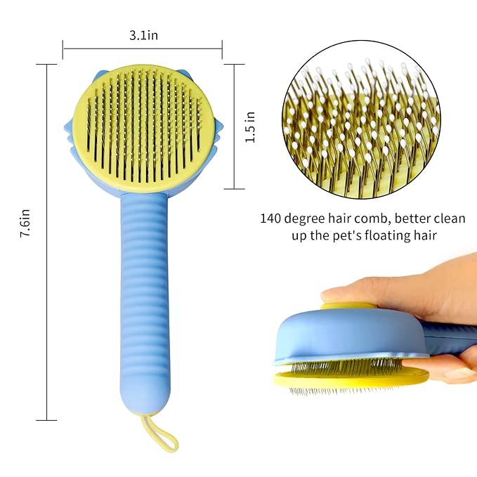 Self Cleaning Brush for Cats and Dogs.Cat Brushes for Indoor Cats.Pet Grooming Self Cleaning Brushes for Cats & Dogs.Pet Grooming Brush Tool Gently Removes Loose Undercoat.(Blue Cat)