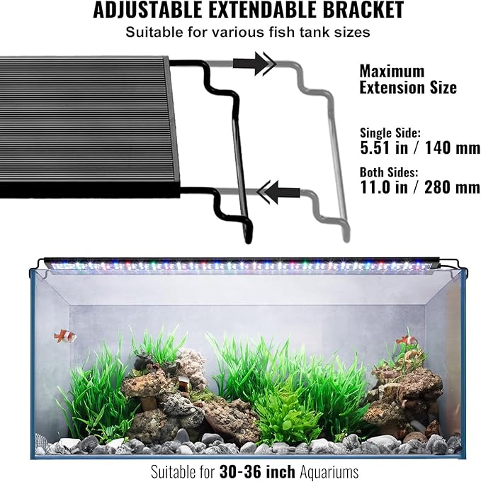 VEVOR Aquarium Light with LCD Monitor, 24W Full Spectrum Fish Tank Light with 24/7 Natural Mode, Adjustable Brightness & Timer - Aluminum Alloy Shell Extendable Brackets for 30"-36" Freshwater Tank