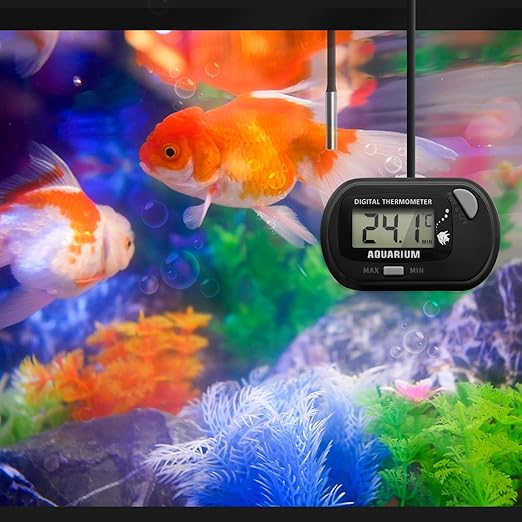 Fish Tank Digital Thermometer Aquarium Thermometer Reptile Thermometer Water Thermometer with MAX/MIN LCD Display Terrarium Water Temperature Test Aquarium Temperature Measurement (Grey)