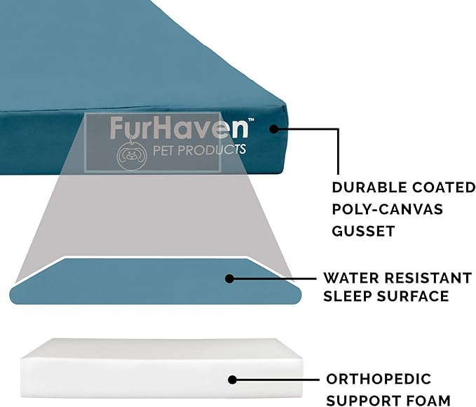 Furhaven Water-Resistant Orthopedic Dog Bed for Large Dogs w/ Removable Washable Cover, For Dogs Up to 125 lbs - Indoor/Outdoor Logo Print Oxford Polycanvas Mattress - Deep Lagoon, Jumbo Plus/XXL