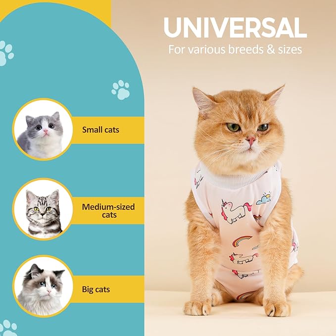 Avont Cat Recovery Suit - Kitten Onesie for Cats After Surgery, Cone of Shame Alternative Surgical Spay Suit for Female Cat, Post-Surgery or Skin Diseases Protection -Rainbow(S)