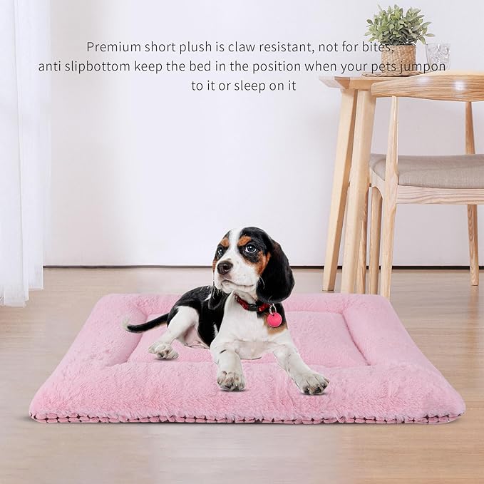 Reversible Dog Bed Mat with Plush and Corn Velvet,Soft Warm Pet Cushion, Dual Purpose Washable Sleeping Mattress Bed for Small Medium Large Dog and Cat XB004 (24"x18", Pink)