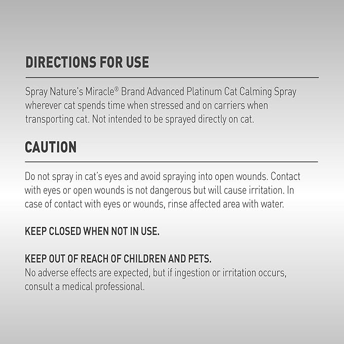 Nature's Miracle Advanced Platinum Cat Calming Spray, 8 Oz, Aid for Cats