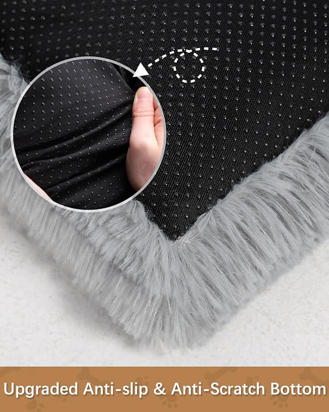 Dog Crate Pad Ultra Soft Dog Bed Mat Washable Pet Kennel Bed with Non-Slip Bottom Fluffy Plush Sleeping Mat for Large Medium Small Dogs, 41 x 27 Inch, Light Grey