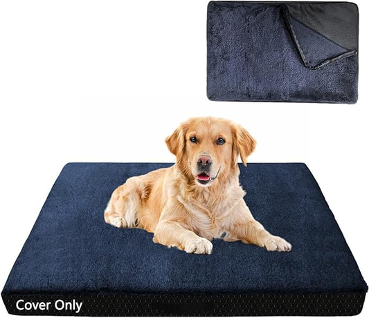 Dog Bed Covers Replacement Washable, 44Lx32Wx4H Inch Waterproof Dog Bed Covers Soft Plush Replacement with Zipper,Removable Cover & Anti-Slip Bottom for Dog/Cat, Cover Only