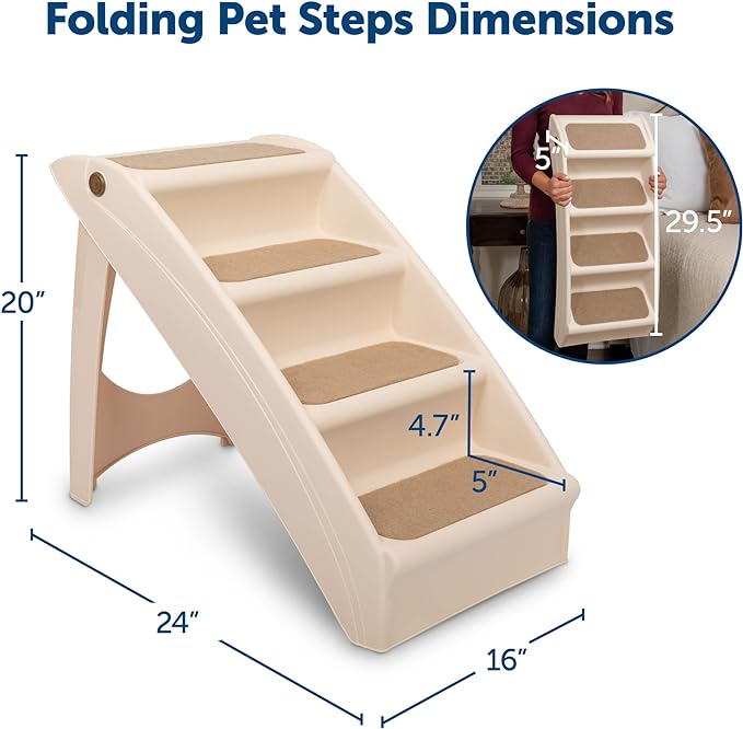 PetSafe CozyUp Folding Dog Stairs - Pet Stairs for Indoor/Outdoor at Home or Travel - Dog Steps for High Beds - Pet Steps with Siderails, Non-Slip Pads - Durable, Support up to 150 lbs - Large, Tan