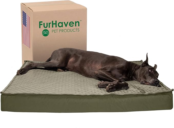 Furhaven Water-Resistant Cooling Gel Dog Bed for Large Dogs w/ Removable Quilt Top & Washable Cover, For Dogs Up to 125 lbs - Indoor/Outdoor Quilt Top Convertible Mattress - Dark Sage, Jumbo Plus/XXL