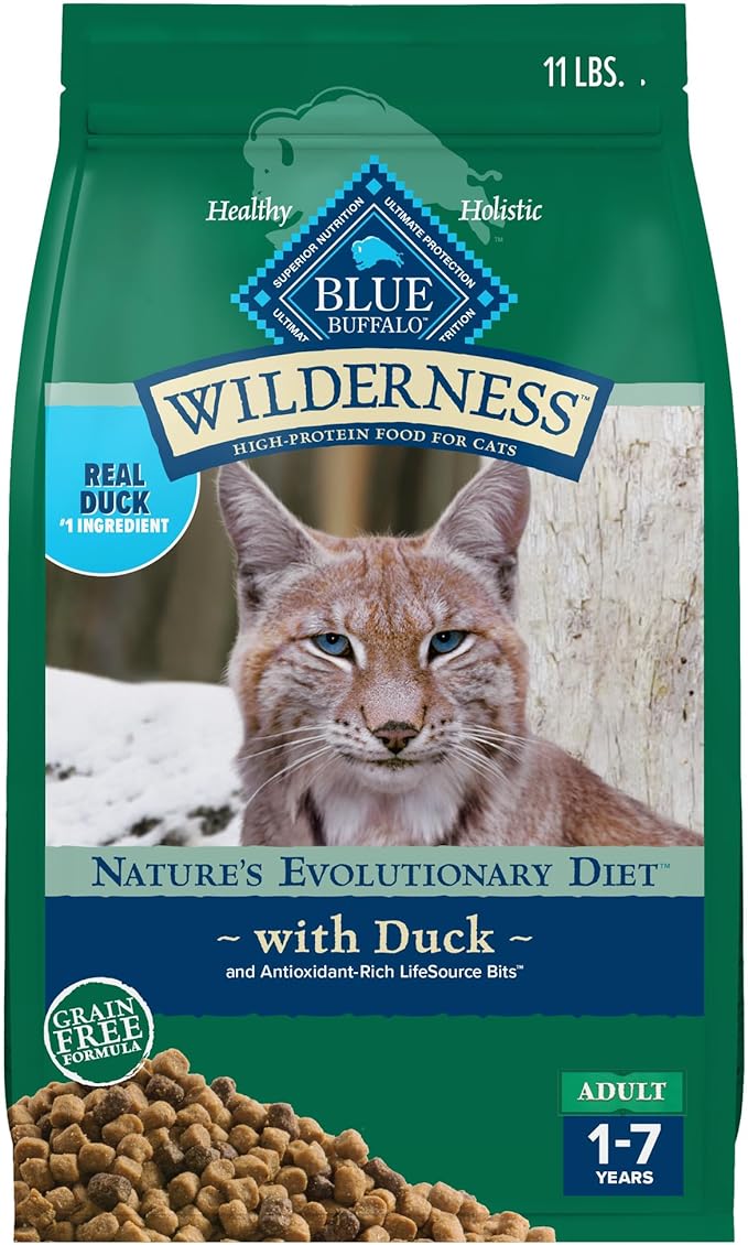 Blue Buffalo Wilderness Healthy Adult Dry Cat Food, Supports Health and Wellness, High-Protein & Grain-Free, Duck, 11-lb. Bag