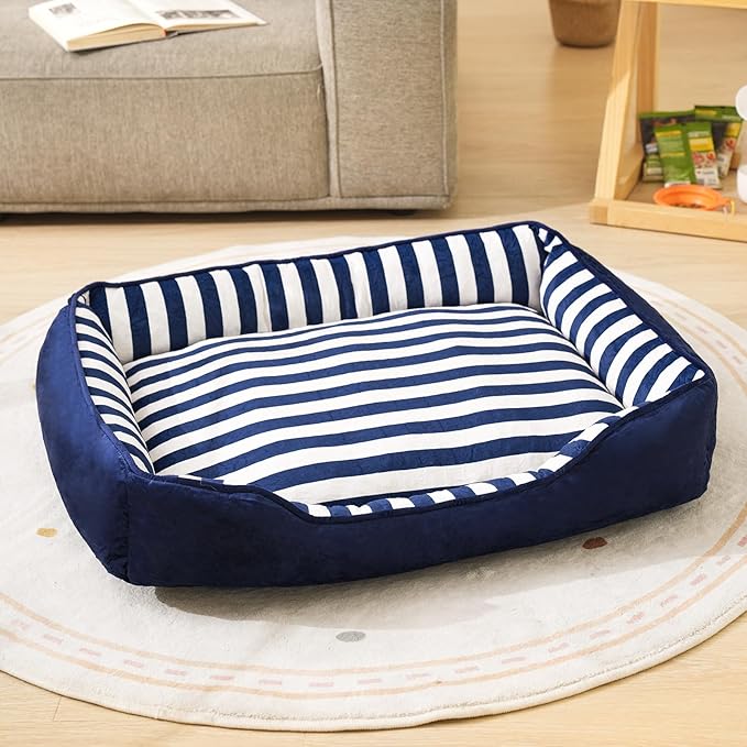 Dog Bed Medium Size Dog, Large Dog Beds with Orthopedic Memory Foam Dog Beds, Pet Beds for Large Dogs, Dog Bed with Removable Washable Cover, Blue & White Color, M, 35" L X 27" W X 6" Th