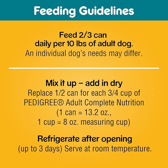 PEDIGREE CHOPPED GROUND DINNER Adult Canned Soft Wet Dog Food, Chicken & Rice Dinner, 13.2 oz. Cans (Pack of 12)