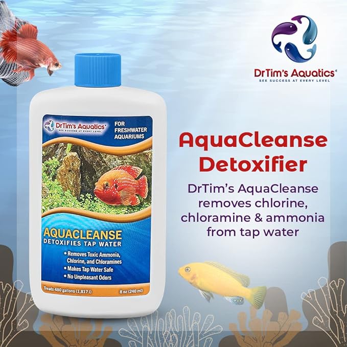 DrTim’s Aquatics AquaCleanse for Freshwater Aquariums – Tap Water Detoxifier: Dechlorinator & Ammonia Remover for New & Cycled Fish Tanks 64 oz.