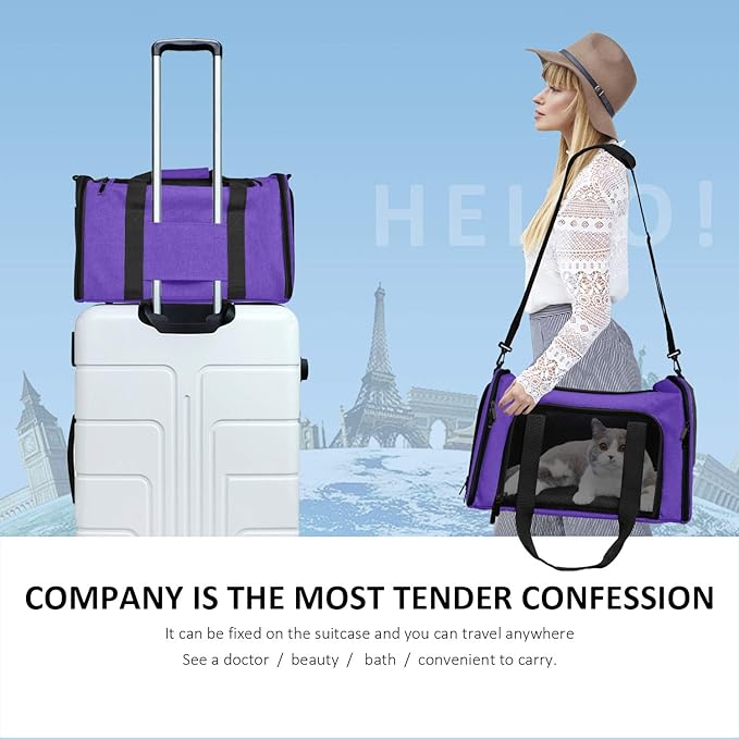 Henkelion Large Cat Carriers Dog Carrier Pet Carrier for Large Cats Dogs Puppies up to 25Lbs, Big Dog Carrier Soft Sided, Collapsible Travel Puppy Carrier - Large - Purple