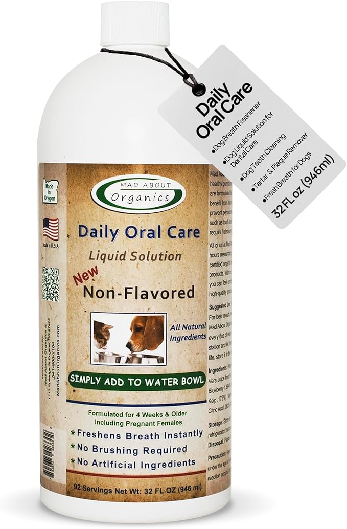 Dog and Cat Dental Water Additive 32oz Non Flavored Formula - Cat and Dog Breath Freshener, All Natural Pet Supplies Hard Plaque Remover, Dog Teeth Cleaning Water Drop Solutions