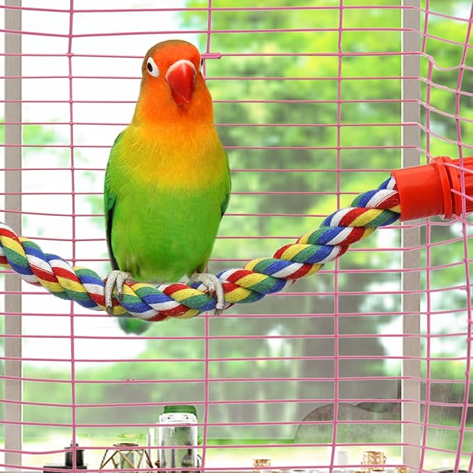 Bird Rope Perches for Parrots, Cockatiels, Parakeets, Budgie Cages Comfy Birds Colorful Rope Toy (31.5inch Plastic nut)