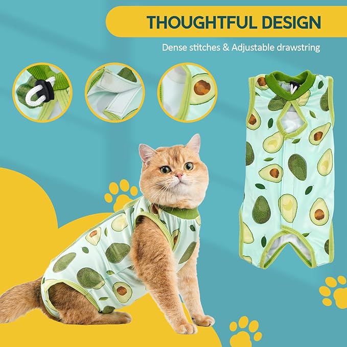 Avont Cat Recovery Suit, Cat Onesie for Cats After Spay Surgery Healing, Cat E-Collar Cone Alternative for Surgical Recovery Skin Diseases -Avocado(S)