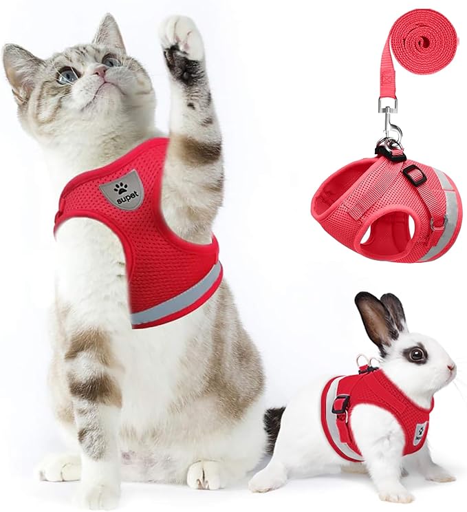 Supet Cat Harness and Leash Set for Walking Cat and Small Dog Harness Soft Mesh Harness Adjustable Cat Vest Harness with Reflective Strap Comfort Fit for Pet Kitten Puppy Rabbit