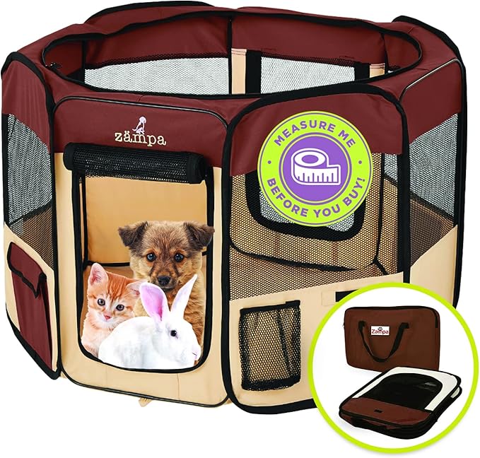 Zampa Puppy Playpen Extra Small 29"x29"x17" Portable Pop Up Playpen for Dog and Cat, Foldable | Indoor/Outdoor Kitten Pen & Travel Pet Carrier + Carrying Case.