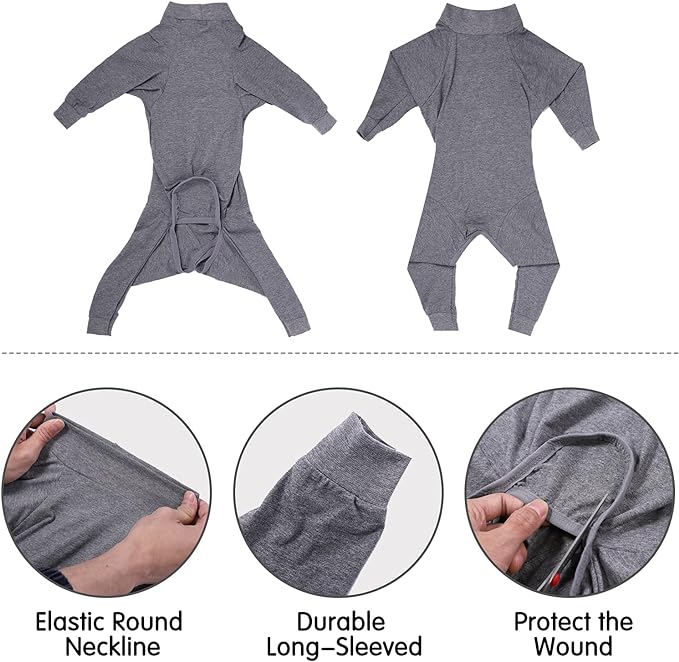 Dog Recovery Suit Abdominal Wound After Surgery Wear Prevent Licking Wounds E-Collar & Cone Alternatives Postoperative Shirt Dog Pajamas Long Sleeve Prevent Shedding (X-Large, Grey)