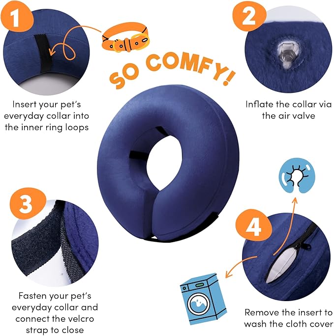 BENCMATE Protective Inflatable Collar for Dogs and Cats - Soft Pet Recovery Collar Does Not Block Vision E-Collar (XLarge, Navy Blue)