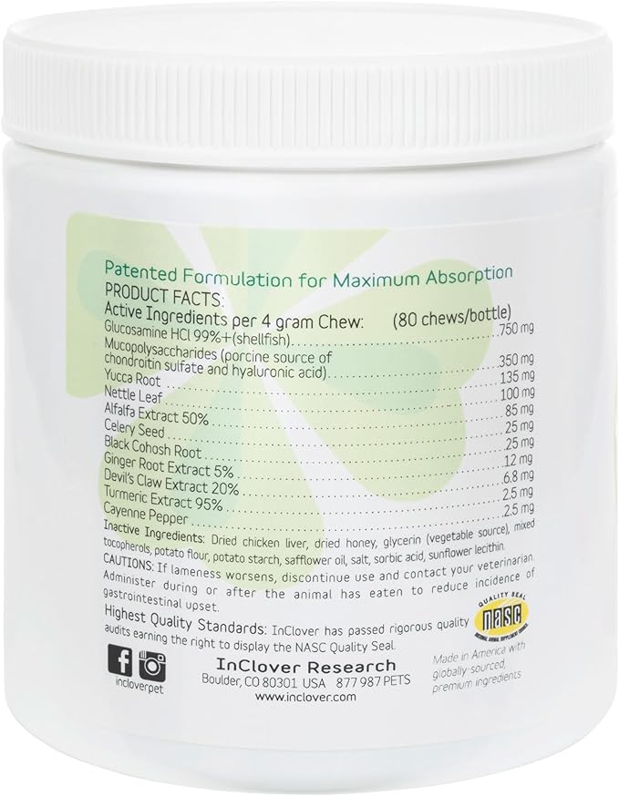 In Clover Connectin Hip and Joint Tablet Supplement for Large Dogs. Combines Glucosamine, Chondroitin and Hyaluronic Acid with Herbs for Comfort and Mobility